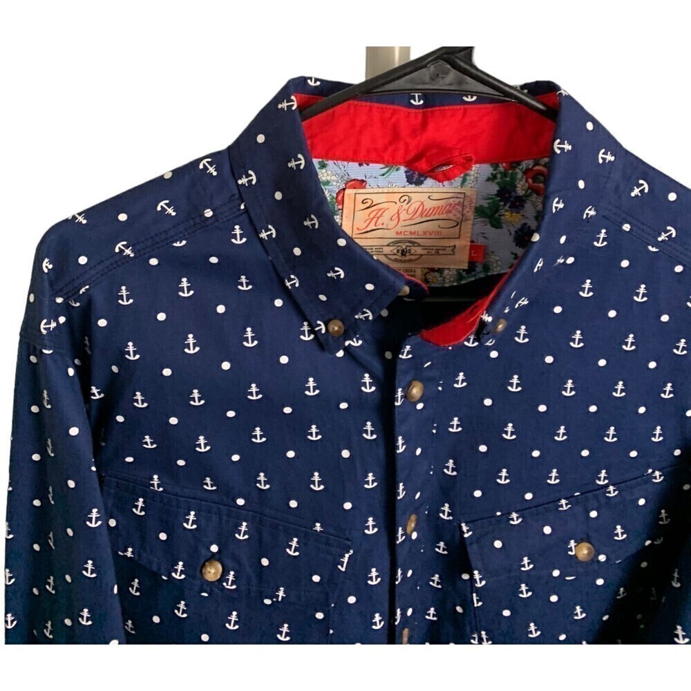 H & Dumar Anchor Pattern Button Down Shirt Navy B… - image 8